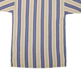 GULF TRADERS Mens Blue & Beige Striped Short Sleeve Polo Shirt L Cotton Blend