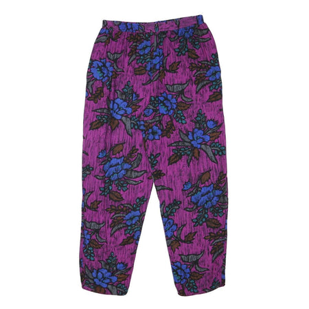 Womens Purple Relaxed Floral Trousers W27 L26 Polyester Blend Casual Comfortable