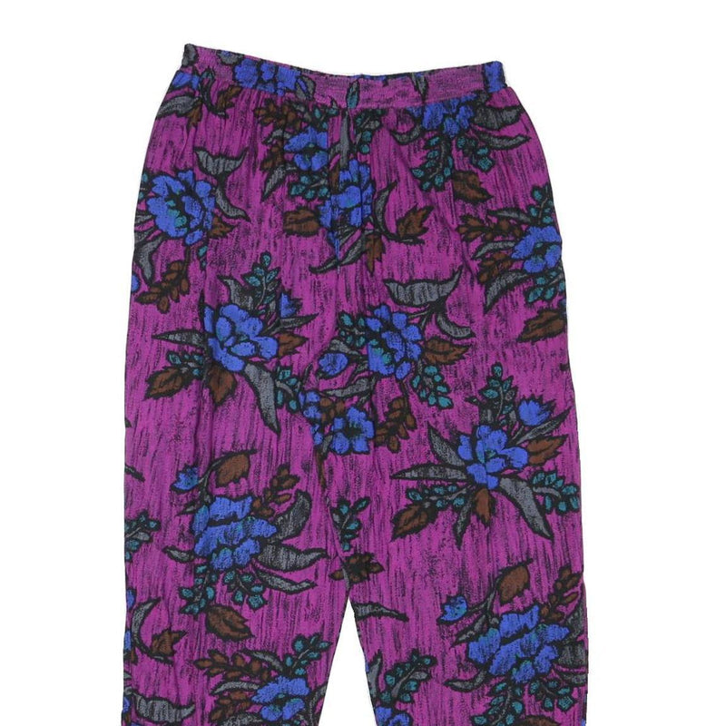 Womens Purple Relaxed Floral Trousers W27 L26 Polyester Blend Casual Comfortable