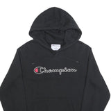 CHAMPION Mens Black Pullover Hoodie M Classic Logo Sweatshirt Cotton Blend