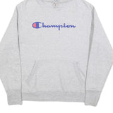 CHAMPION Womens Grey Pullover Hoodie L Cotton Blend Logo Sweatshirt