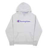 CHAMPION Womens Grey Pullover Hoodie L Cotton Blend Logo Sweatshirt