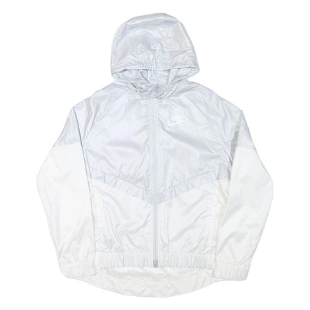 NIKE Womens White Lightweight Hooded Zip Jacket L Polyester Blend Plain