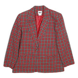 LESLIE FAY Womens Red Grey Check Wool Blend Button Jacket UK 18 Classic Fit