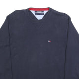 TOMMY HILFIGER Mens Navy Plain Cotton Jumper Crew Neck Basic Knit L Casual