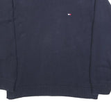 TOMMY HILFIGER Mens Navy Plain Cotton Jumper Crew Neck Basic Knit L Casual