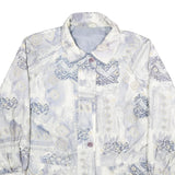 Womens White & Blue Geometric Pattern Jacket UK 20 Polyester Blend Zip Closure