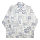 Womens White & Blue Geometric Pattern Jacket UK 20 Polyester Blend Zip Closure