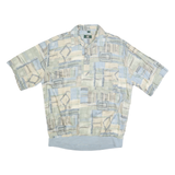 CASUAL LAND Mens Beige & Blue Short Sleeve Geometric L Polo Shirt Elastic Hem