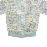 CASUAL LAND Mens Beige & Blue Short Sleeve Geometric L Polo Shirt Elastic Hem