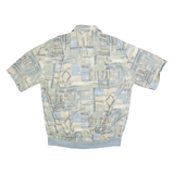 CASUAL LAND Mens Beige & Blue Short Sleeve Geometric L Polo Shirt Elastic Hem