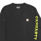 CARHARTT Mens Black S Long Sleeve Crew Neck Logo Print T-Shirt Pocket