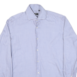 BOSS Mens Blue Plain Shirt L Cotton Blend Classic Fit Long Sleeve Button Shirt
