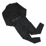 Womens Black Plain Playsuit S Collar Long Sleeve Zip Polyester Blend