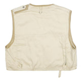 Mens Beige & Cream Cotton Blend Zip Jacket L Multi Pocket Outdoor Utility Vest