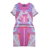 PETER PILOTTO Womens Purple Floral Bodycon Cotton Blend Short Sleeve Knee Length