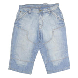 Mens Cotton Blue Casual Denim Shorts M W34 Button Closure Functional Pockets