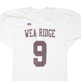 RUSSELL ATHLETIC Mens White Wea Ridge Number 9 Graphic T-Shirt L V-Neck Short