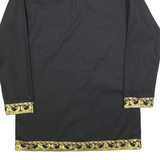 Womens Black & Gold Cotton Blend Shirt Long Sleeve Band Collar Baroque Print M