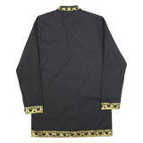 Womens Black & Gold Cotton Blend Shirt Long Sleeve Band Collar Baroque Print M