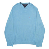 TOMMY HILFIGER Mens Blue Plain Cotton V-Neck Basic Knit 2XL Jumper