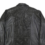 Womens Black XL Leather Button Jacket Plain Artistic Pattern Detailed