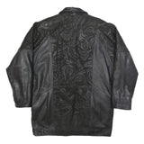Womens Black XL Leather Button Jacket Plain Artistic Pattern Detailed