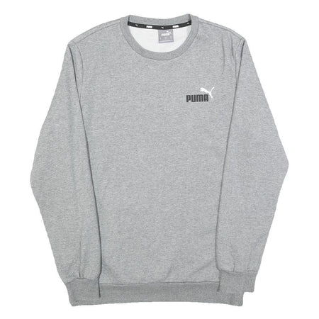 PUMA Mens Grey S Cotton Blend Crew Neck Sweatshirt Logo Casual Pullover