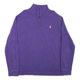 POLO RALPH LAUREN Mens Purple Jumper Plain 1/4 Zip Cotton Blend L Casual