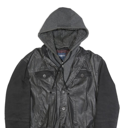 DESIGUAL Mens Black & Grey Hooded Zip Cotton Blend Jacket XL Mixed Fabric Casual