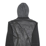 DESIGUAL Mens Black & Grey Hooded Zip Cotton Blend Jacket XL Mixed Fabric Casual