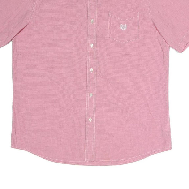 CHAPS Mens Pink Short Sleeve Shirt L Cotton Blend Button Down Pocket Casual