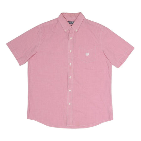 CHAPS Mens Pink Short Sleeve Shirt L Cotton Blend Button Down Pocket Casual