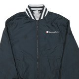 CHAMPION Mens Black Varsity Zip Jacket M Polyester Blend Plain Stripe