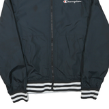 CHAMPION Mens Black Varsity Zip Jacket M Polyester Blend Plain Stripe