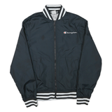 CHAMPION Mens Black Varsity Zip Jacket M Polyester Blend Plain Stripe