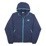 NEW BALANCE Mens Blue & Aqua Zip Hooded Jacket M Polyester Plain Sports Casual