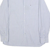 TOMMY HILFIGER Mens Blue & White Striped Cotton Shirt L Classic Fit Casual Long