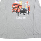 NIKE Mens Grey London Graphic T-Shirt XL Long Sleeve Crew Neck Cotton Blend