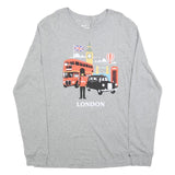 NIKE Mens Grey London Graphic T-Shirt XL Long Sleeve Crew Neck Cotton Blend