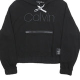 CALVIN KLEIN Womens Black Hoodie M Cotton Pullover Logo Zipped Pocket