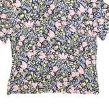 SAG HARBOR Womens Blue & Pink Floral Shirt Short Sleeve Button Neck M Cotton
