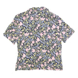 SAG HARBOR Womens Blue & Pink Floral Shirt Short Sleeve Button Neck M Cotton