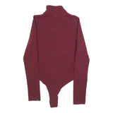 ELLESSE Womens Maroon Playsuit Plain Cotton Blend UK 10 Long Sleeve Zip Bodysuit