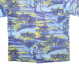 PINEAPPLE CONNECTION Mens Blue & Yellow Tropical Print Shirt L Short Sleeve