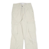 BERSHKA Womens Cotton Blend Relaxed Cargo Trousers Beige W25 L32 Casual Utility