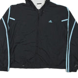 ADIDAS Womens Black & Light Blue Track Jacket XL Polyester Blend Zip Hooded