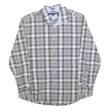 TOMMY HILFIGER Mens Beige & Blue Classic Fit L Plaid Cotton Blend Shirt Long
