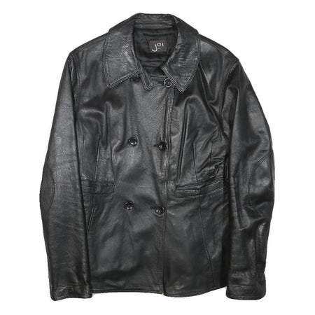 JOI Womens Black Leather Jacket M Button Classic Plain Stylish Outerwear