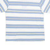 JANTZEN Mens White & Light Blue Striped Short Sleeve Polo Shirt L Casual Cotton